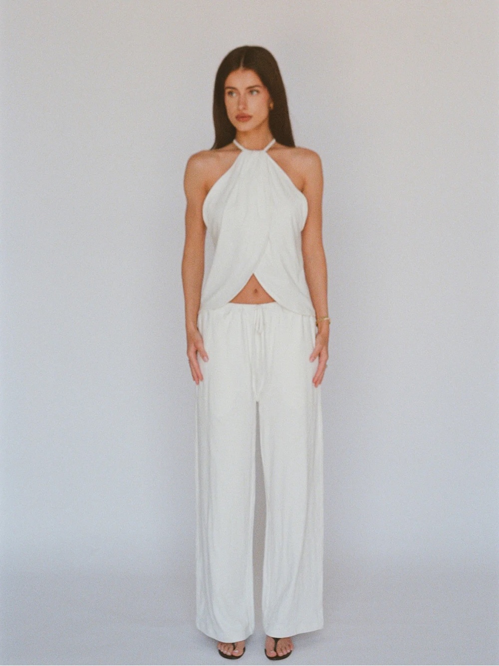 Layere organic cotton linen wide leg pant – white